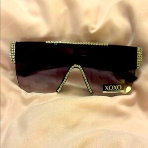 XOXO Black Shield Sunglasses with Crystal Accents